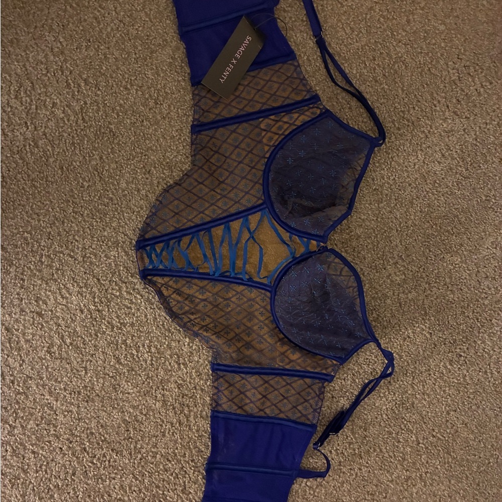 NWT Savage X Fenty Royal Blue and Gold Lace Bustier